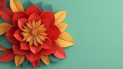 Obraz premium Diwali rangoli, floral and geometric patterns, 3D illustration, copy space for text,