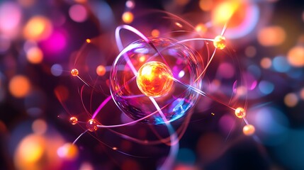 48. Sci-fi visual of a central atom in a nutrient molecule with vibrant, swirling bonds