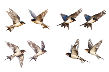 Swallows flying isolated on white background Flight Freedom Concept