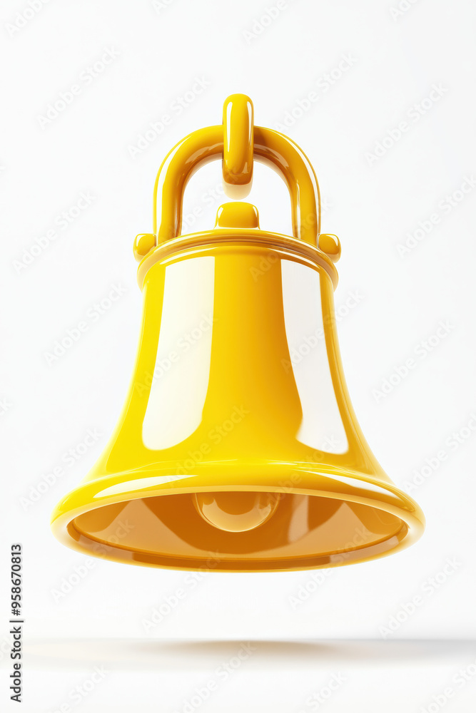 Poster shiny yellow bell with a bright and reflective surface, isolated on a white background. the bell fea