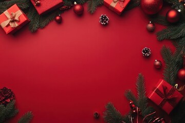 Red Christmas Decorations on a Red Background