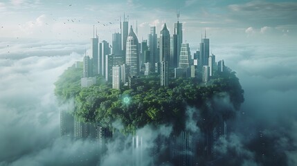 Fototapeta premium Futuristic Eco City Powered by Renewable Energy A Vision for Sustainable Urban Development