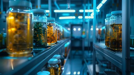 Futuristic Food Lab with Bioreactors Producing Lab Grown Meat Industrial Scale Production Concept