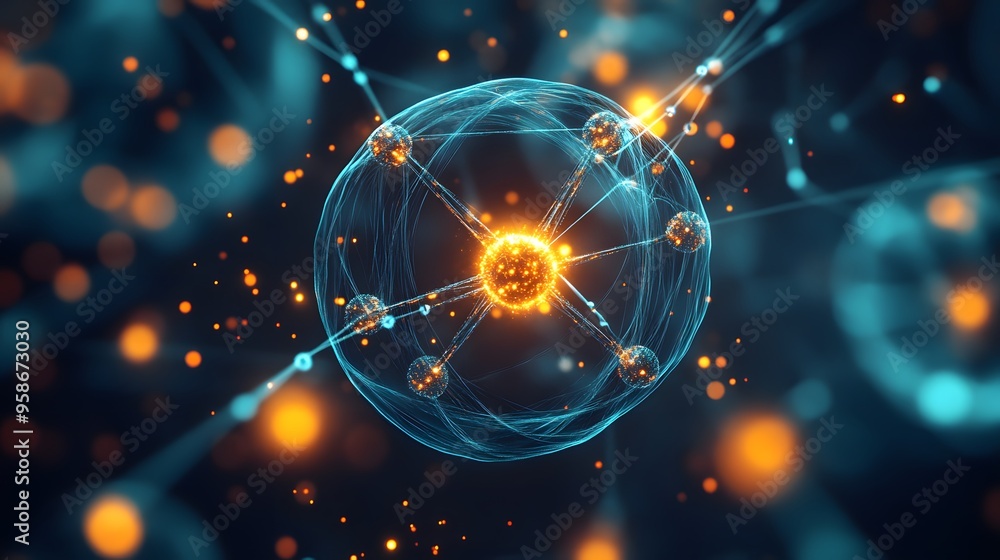 Poster 53. creative sci-fi rendering of a nutrient molecule with intricate, glowing atomic patterns