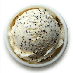 The ice cream appears to be vanilla flavored, with a white and grey color