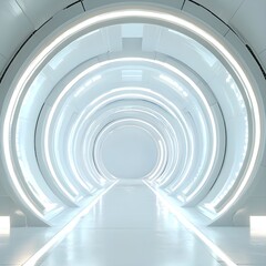 Obraz premium White lights forming circular portal 3D futurism image