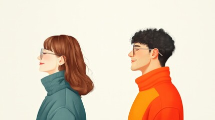 A captivating illustration of a couple from diverse backgrounds smiling together, radiating warmth and love during a joyful moment.