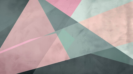 Obraz premium Abstract Geometric Pattern with Overlapping Pastel Triangles in Shades of Pink, Gray, and Teal for Modern Interior Design.