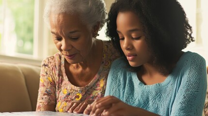 "Generational Connection: Grandmother and Granddaughter Reading Together"