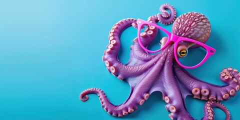 Obraz premium Whimsical Purple Octopus in Pink Glasses