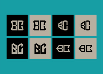 BC minimalist and classic logo set design. BC monogram polygonal and circle shape vector.