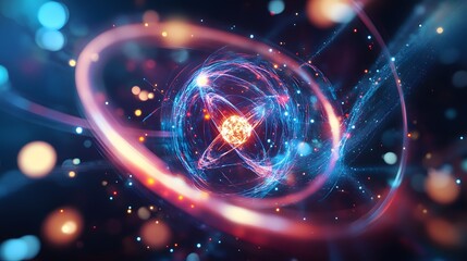 Obraz premium 39. High-energy representation of a central atom within a complex, luminous nutrient molecule