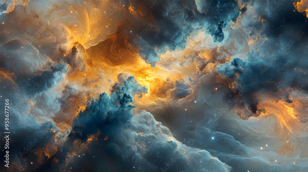 Poster cosmic clouds with stars and nebula background