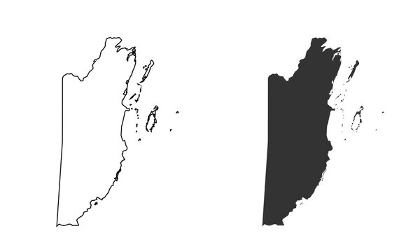 Belize map outline and silhouette isolated on transparent background.