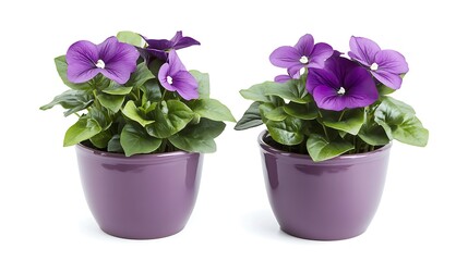 Naklejka premium Two Purple Flowering Plants in Purple Pots