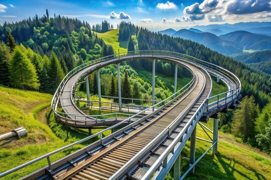 The alpine coaster on the mountain Trebevic Asymmetrical, alpine, Bosnia and Herzegovina, entertainment, thrill, summer, landscape, ride, coaster, speed, exhilaration, Trebevic, nature
