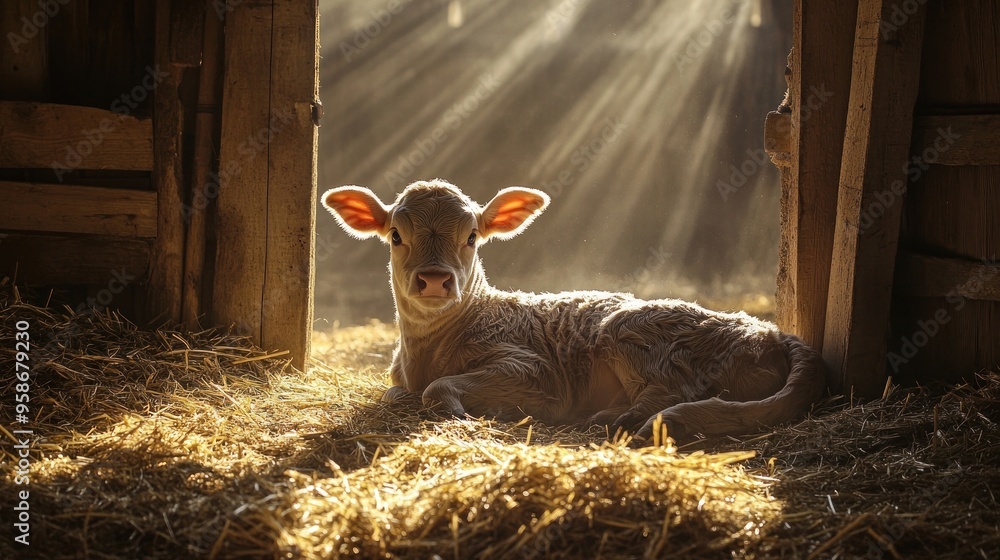 Wall mural calf in the barn