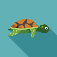 Cute sea turtle is swimming peacefully in blue water, perfect for designs related to nature, wildlife, and ocean conservation