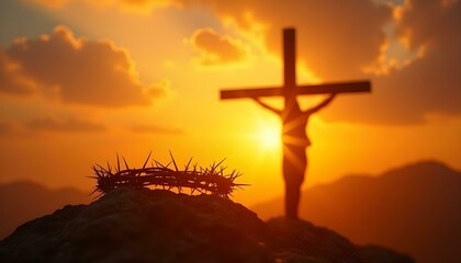 crown of thorns of jesus christ in sunset