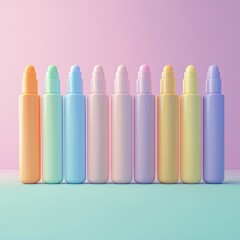 10. Pastel highlighters, neatly aligned in a row, 3D illustration
