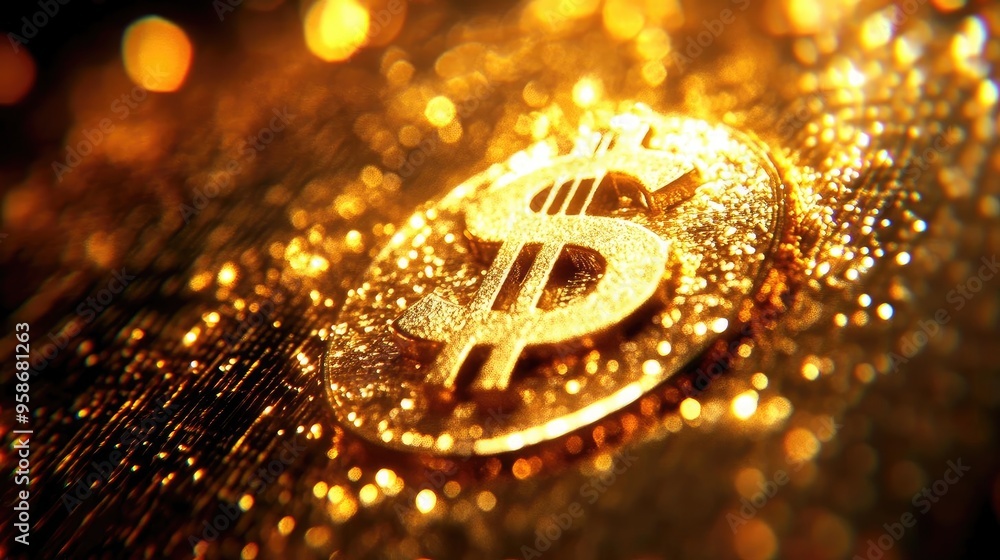 Poster a shimmering gold dollar sign glimmers against a backdrop of sparkling golden lights, symbolizing we