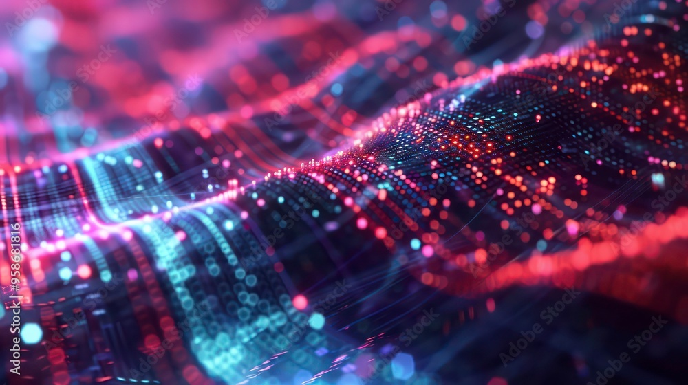 Poster abstract background with glowing lines and bokeh lights.