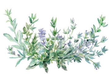 Fototapeta premium Hand-drawn Watercolor Illustration of Wormwood Herb for Natural Medicine and Aromatherapy