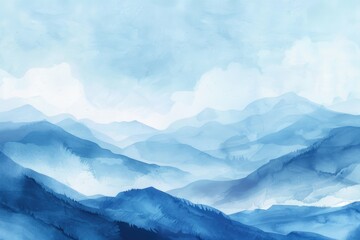 Obraz premium Hand-drawn Watercolor Mountain Landscape with Blue Sky and Copy Space