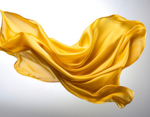  Yellow Silk Cloth Floating, Isolated- A soft, flowing piece of yellow silk cloth, gentl_1(283)