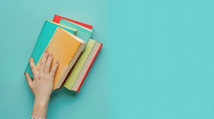 Bookish Harmony: Woman's Hands Clutch Stack of Books, Reflecting Education, Science, Knowledge, and Literary Joy