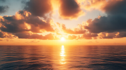 Sunrise over a calm ocean horizon
