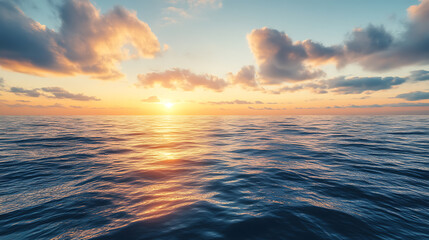 Obraz premium Sunrise over a calm ocean horizon 