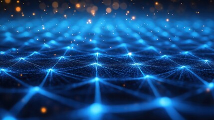 Obraz premium Blue abstract background with a network grid and particles connected.