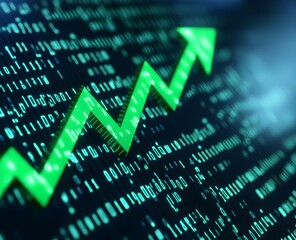 Fototapeta premium Upward Trending Graph with Binary Code Symbolizing Business Success