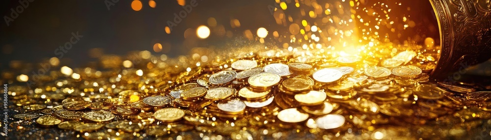 Aufkleber A dazzling array of scattered coins glimmering in the light, evoking feelings of wealth and abundance.