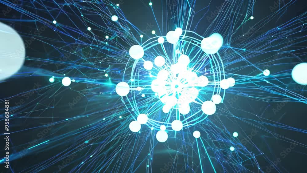 Aufkleber vibrant digital abstract displays a network of interconnected particles against a dark backdrop. a c