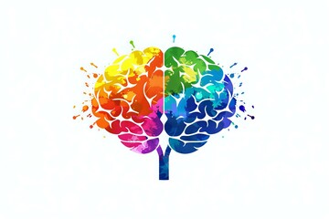 A vibrant illustration of a brain splashed with rainbow colors, representing creativity, innovation, and the power of imagination. Ideal for mental health, education, or creative concept visuals.