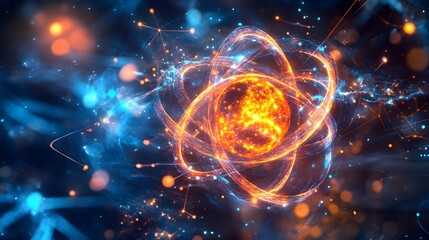 38. Futuristic visualization of a nutrient-rich atom surrounded by energetic molecular chains