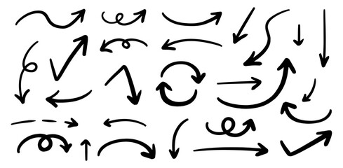 ベクターのペンの手書きの矢印セット 白黒