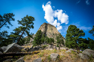 Devils Tower National Monument while hiking during a summer day