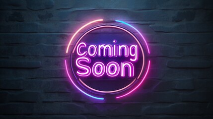 Coming Soon Retro Neon Sign on Trendy Background. AI Generative