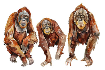 Beautiful Orangutan Watercolor Clipart, Ape Colored Design for Your Corporate and Business Graphic Resource or Creative Project, Ai Generative