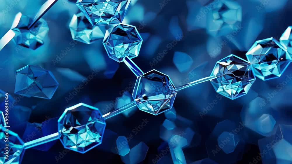 Poster immerse in a digital representation of molecular structures with intricate hexagonal shapes and slee