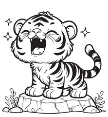 Cute tiger scream children coloring design 