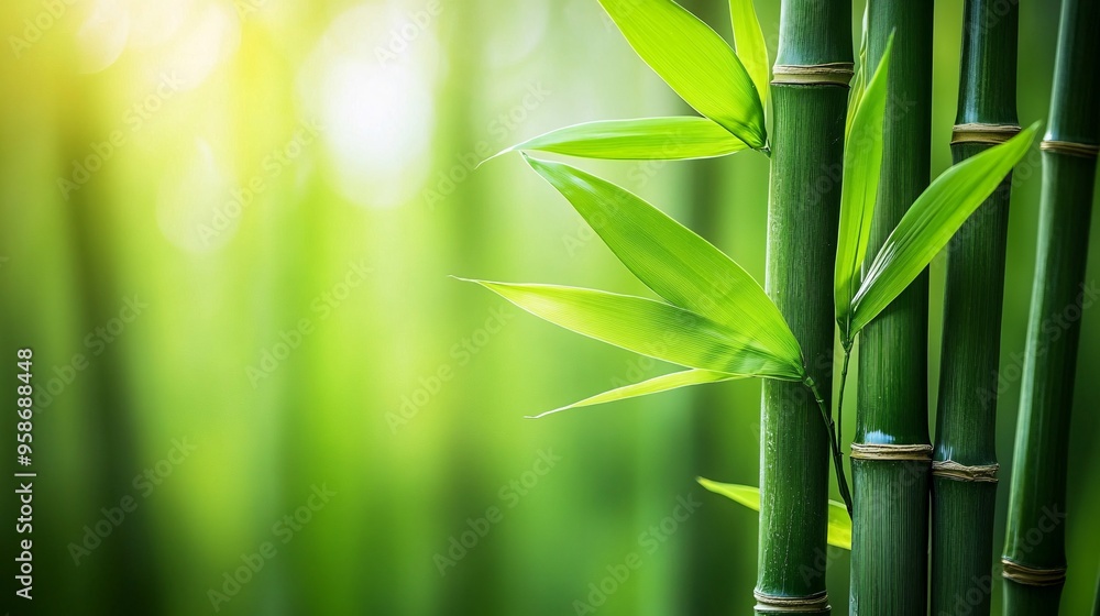 Aufkleber peaceful meditation scene in a bamboo forest with soft light filtering through the leaves and a gent