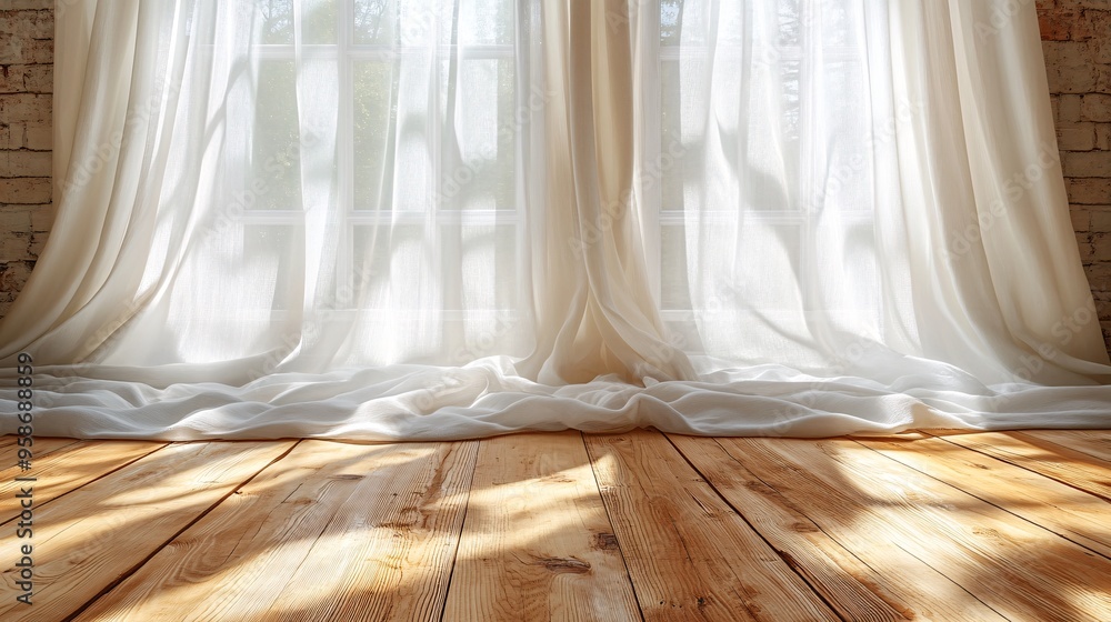 Aufkleber meditation in a quiet room with soft natural light streaming through sheer curtains stock photo with