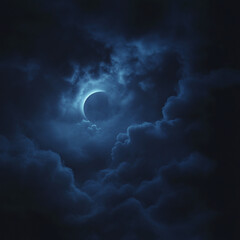 Obraz premium Abstract night clouds with a glowing crescent moon.