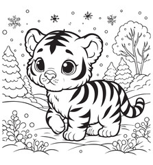 cute tiger walk in the forest kid coloring book 