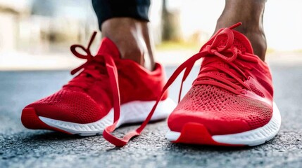 Naklejka premium Red Running Shoes on Track