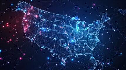 Digital map of America, global network connectivity, data transfer and cyber technology illustration